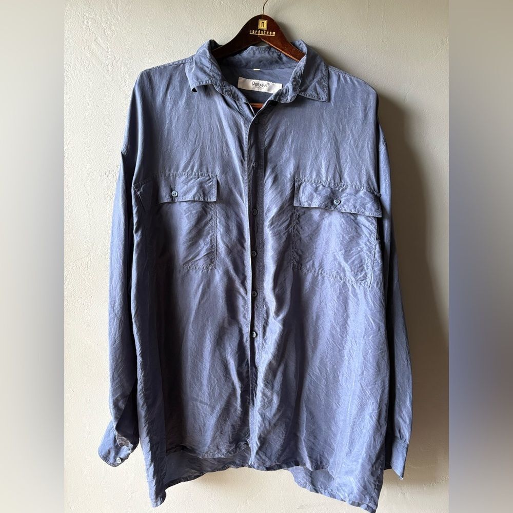 Dorman Blue Silk Button Up Shirt - Size XL